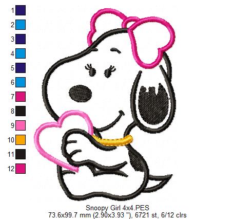 White Dog Girl - Applique - Machine Embroidery Design