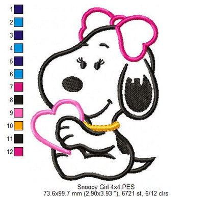 White Dog Girl - Applique - Machine Embroidery Design