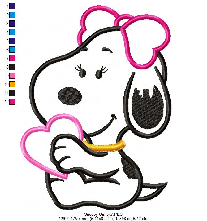 White Dog Girl - Applique - Machine Embroidery Design