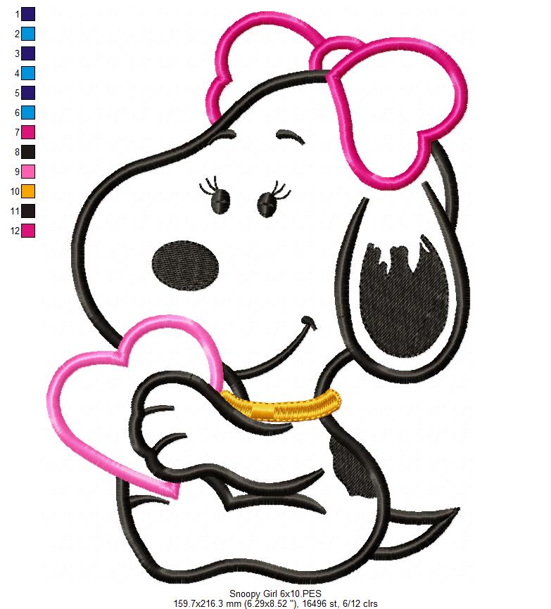 White Dog Girl - Applique - Machine Embroidery Design