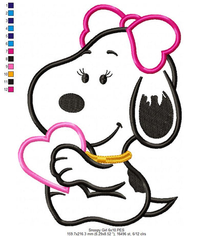 White Dog Girl - Applique - Machine Embroidery Design