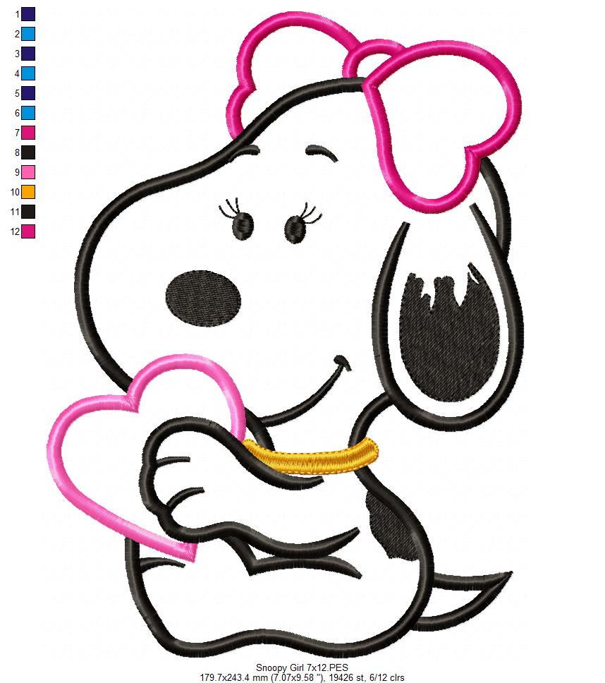 White Dog Girl - Applique - Machine Embroidery Design