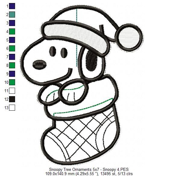 Snoopy Tree Ornaments - Set of 4 Designs - ITH Project - Machine Embroidery Design
