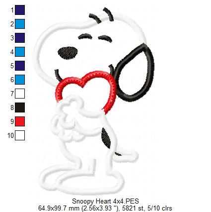 Love You So Much Snoopy 🐾 – Appliqué – Machine Embroidery Design