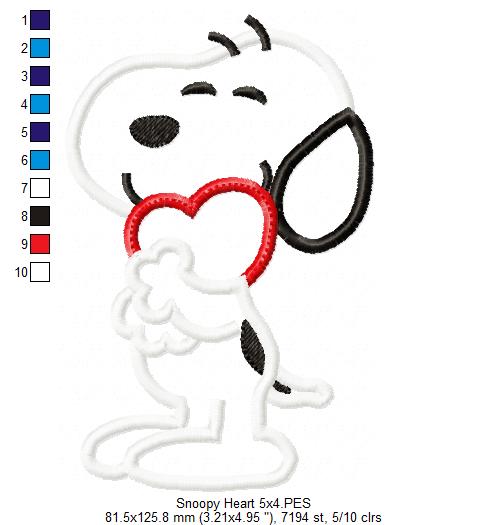 Love You So Much Snoopy 🐾 – Appliqué – Machine Embroidery Design