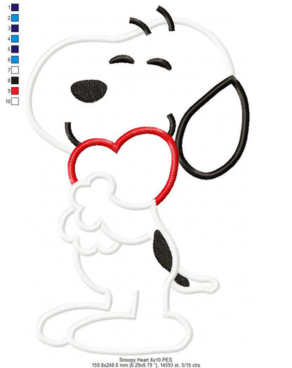 Love You So Much Snoopy 🐾 – Appliqué – Machine Embroidery Design