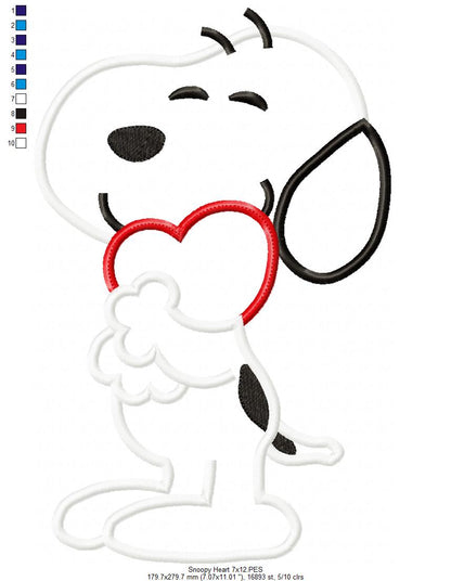 Love You So Much Snoopy 🐾 – Appliqué – Machine Embroidery Design