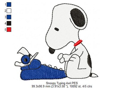 🎩 Snoopy Typing on Typewriter 🐾 – Fill Stitch - Machine Embroidery Design