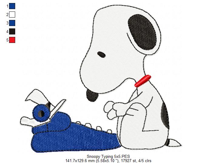 🎩 Snoopy Typing on Typewriter 🐾 – Fill Stitch - Machine Embroidery Design