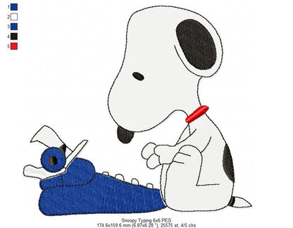 🎩 Snoopy Typing on Typewriter 🐾 – Fill Stitch - Machine Embroidery Design