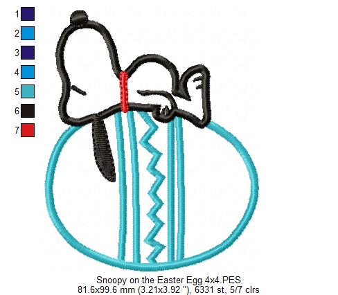 White Dog on the Top of a Easter Egg - Applique - Machine Embroidery Design