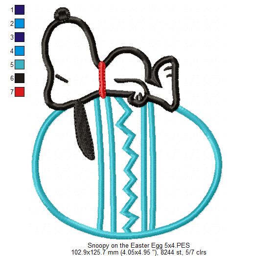 White Dog on the Top of a Easter Egg - Applique - Machine Embroidery Design