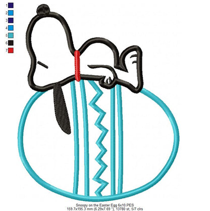 White Dog on the Top of a Easter Egg - Applique - Machine Embroidery Design