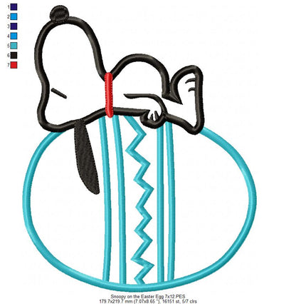 White Dog on the Top of a Easter Egg - Applique - Machine Embroidery Design