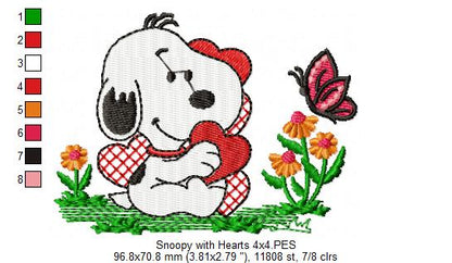 White Dog and Hearts - Fill Stitch - Machine Embroidery Design