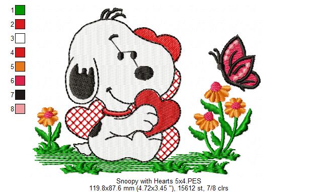 White Dog and Hearts - Fill Stitch - Machine Embroidery Design