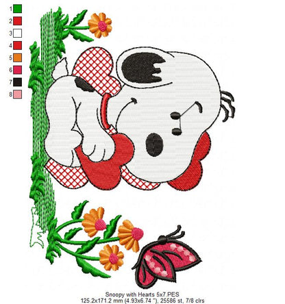 White Dog and Hearts - Fill Stitch - Machine Embroidery Design