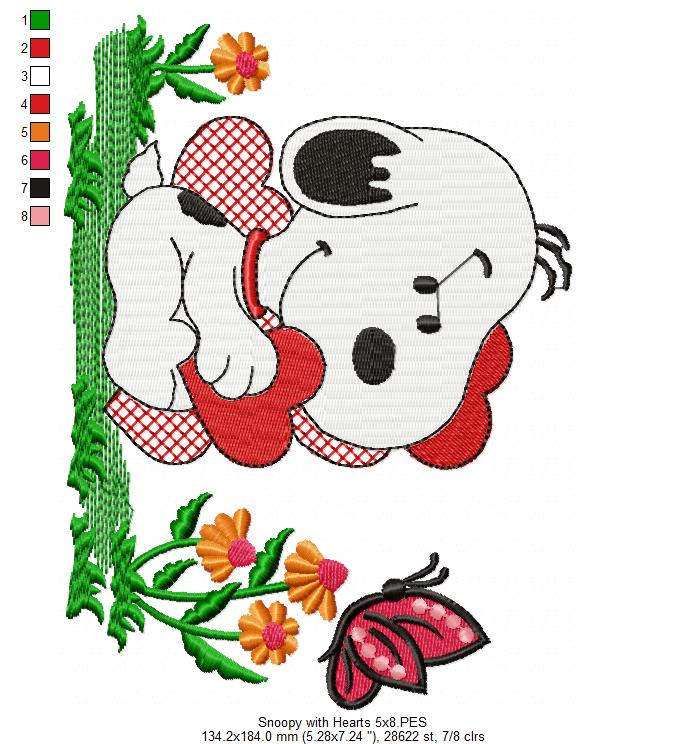 White Dog and Hearts - Fill Stitch - Machine Embroidery Design