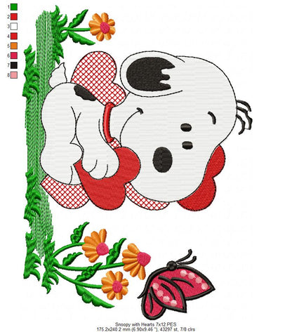 White Dog and Hearts - Fill Stitch - Machine Embroidery Design