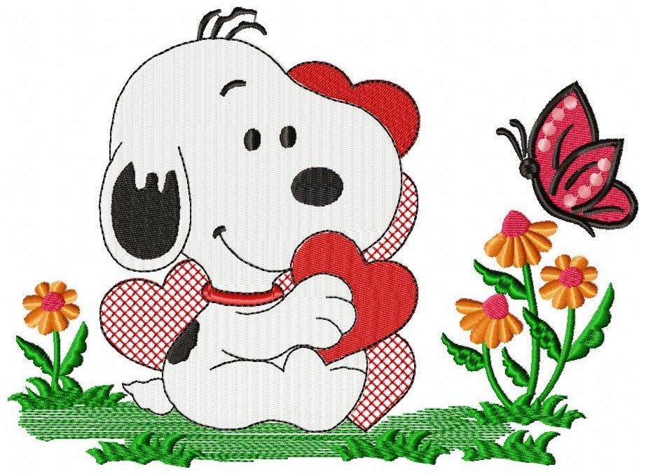 White Dog and Hearts - Fill Stitch - Machine Embroidery Design