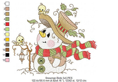 Christmas Snowman and Birds - Rippled Stitch Machine Embroidery Design