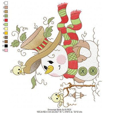 Christmas Snowman and Birds - Rippled Stitch Machine Embroidery Design