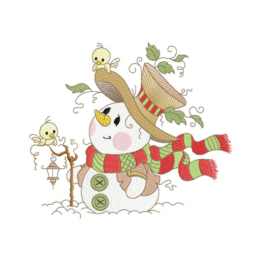 Christmas Snowman and Birds - Rippled Stitch Machine Embroidery Design