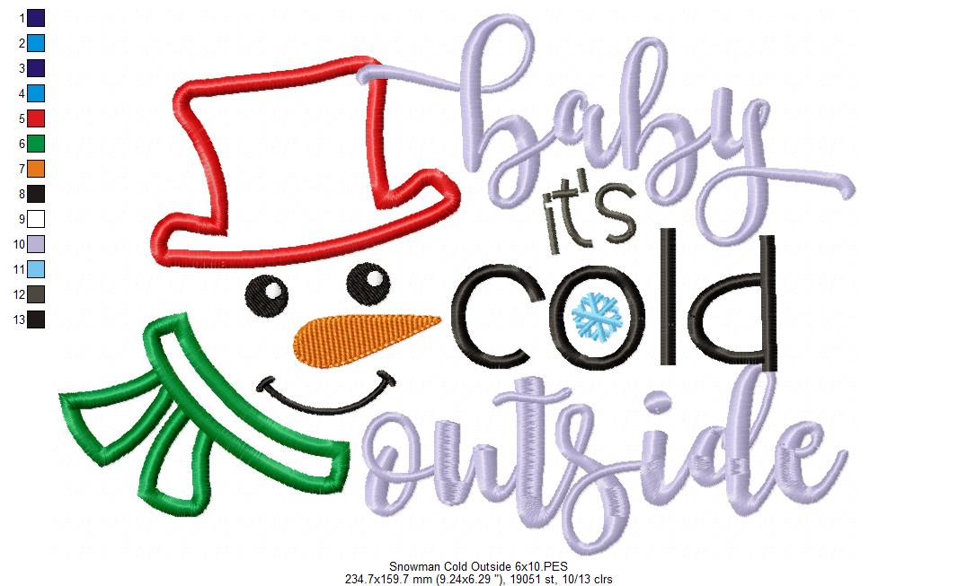 Snowman Baby it's Cold Outside - Applique - Machine Embroidery Design