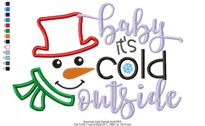 Snowman Baby it's Cold Outside - Applique - Machine Embroidery Design