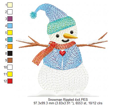 Cute Snowman - Rippled - Machine Embroidery Design