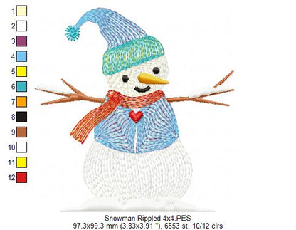 Cute Snowman - Rippled - Machine Embroidery Design