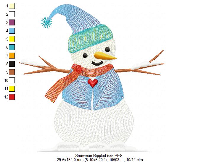 Cute Snowman - Rippled - Machine Embroidery Design
