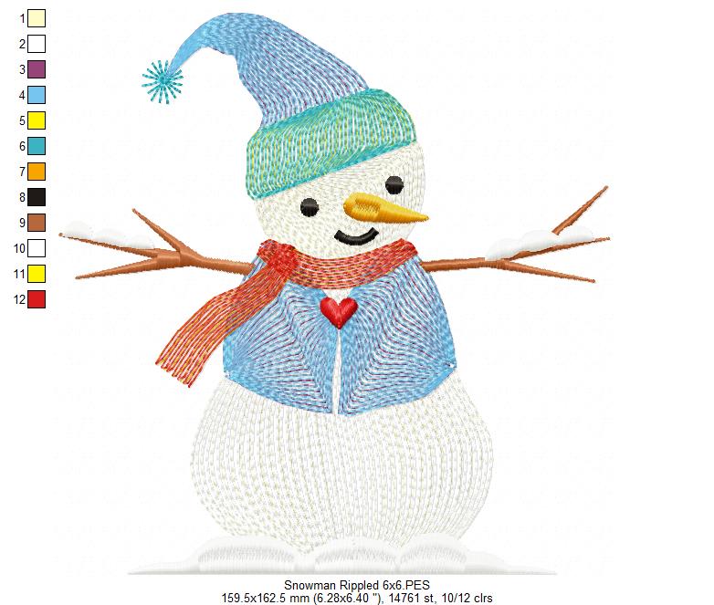 Cute Snowman - Rippled - Machine Embroidery Design