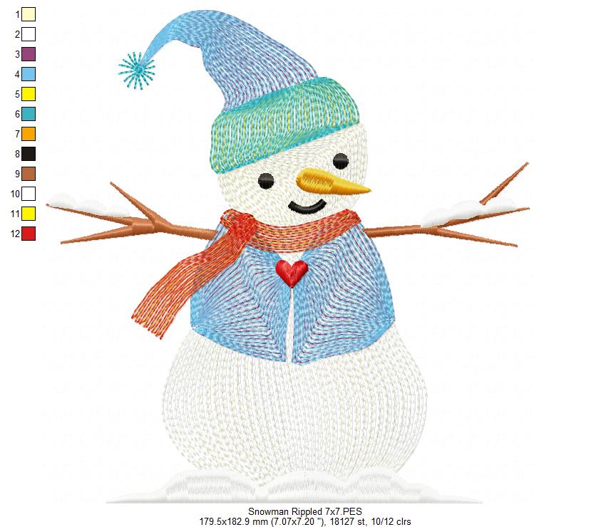 Cute Snowman - Rippled - Machine Embroidery Design