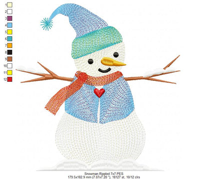 Cute Snowman - Rippled - Machine Embroidery Design