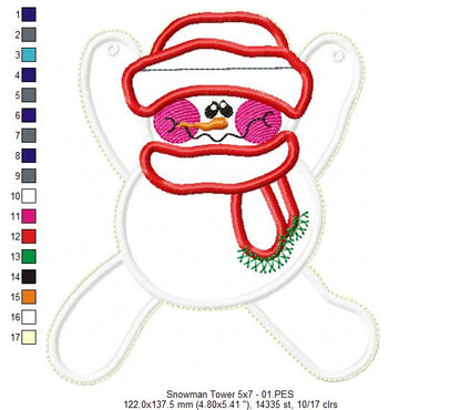 Snowman Tower Ornament - ITH Project - Machine Embroidery Design