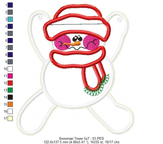 Snowman Tower Ornament - ITH Project - Machine Embroidery Design