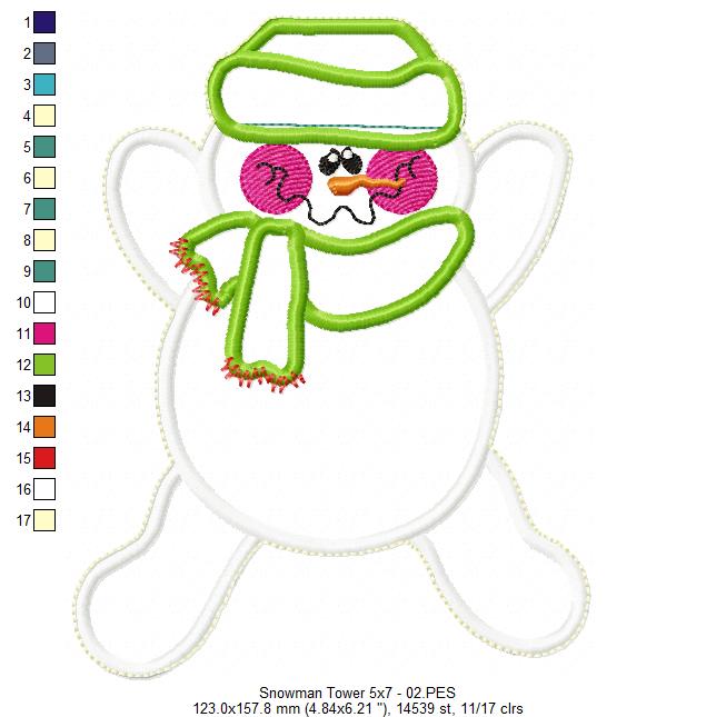 Snowman Tower Ornament - ITH Project - Machine Embroidery Design