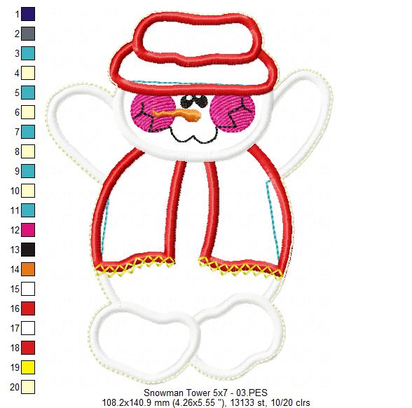 Snowman Tower Ornament - ITH Project - Machine Embroidery Design