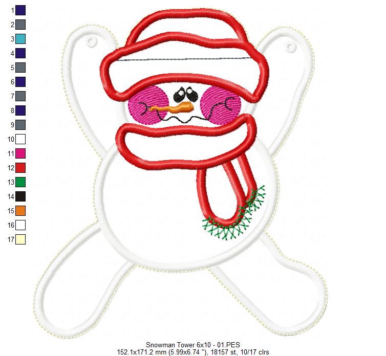 Snowman Tower Ornament - ITH Project - Machine Embroidery Design