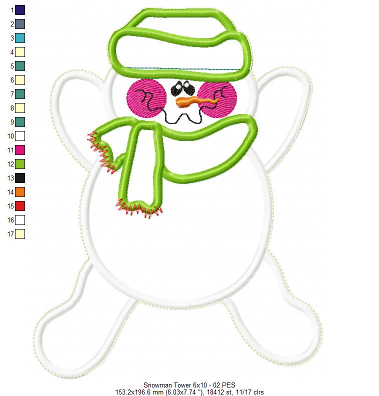 Snowman Tower Ornament - ITH Project - Machine Embroidery Design