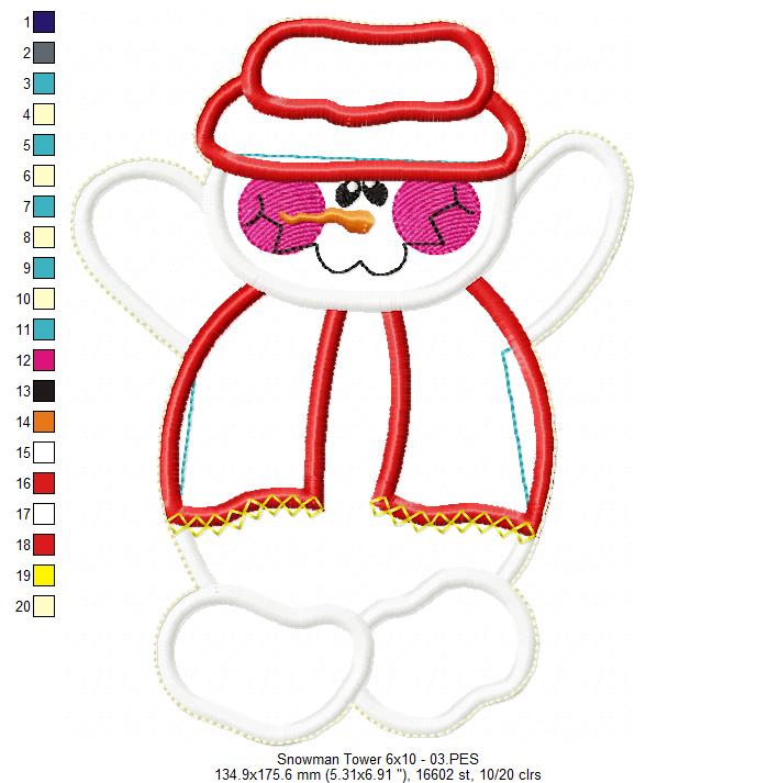 Snowman Tower Ornament - ITH Project - Machine Embroidery Design