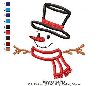 Snowman Cute - Applique - Machine Embroidery Design