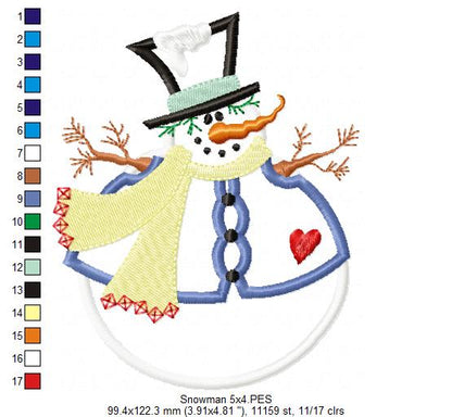 Snowman Christmas – Applique - Machine Embroidery Design