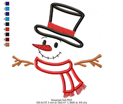 Snowman Cute - Applique - Machine Embroidery Design