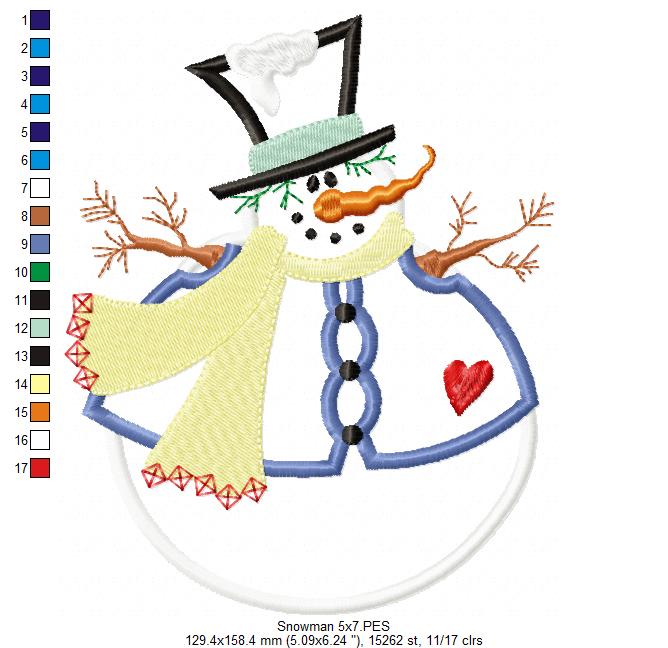 Snowman Christmas – Applique - Machine Embroidery Design
