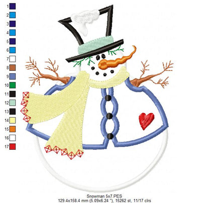 Snowman Christmas – Applique - Machine Embroidery Design