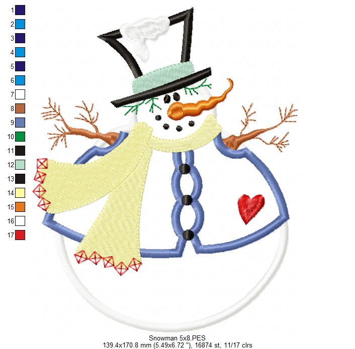 Snowman Christmas – Applique - Machine Embroidery Design