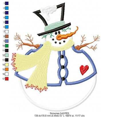 Snowman Christmas – Applique - Machine Embroidery Design