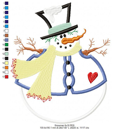 Snowman Christmas – Applique - Machine Embroidery Design